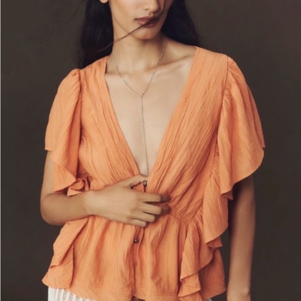 Anthropologie Ruffled Orange Blouse